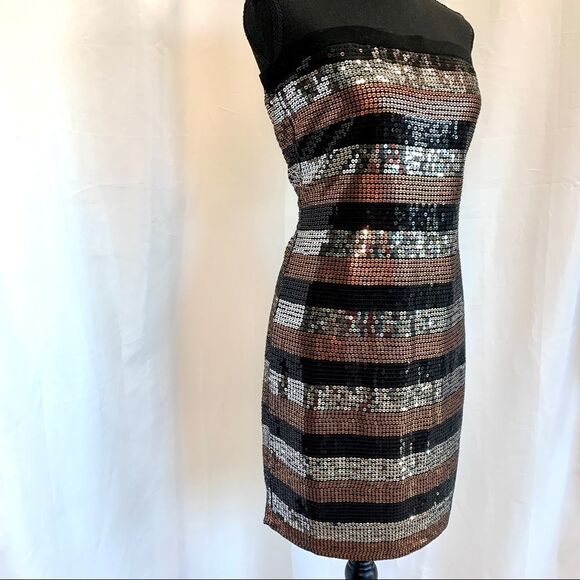 WILLOW And Clay sequin striped strapless dress cocktail party Vegas clubwear M - Picture 4 of 11